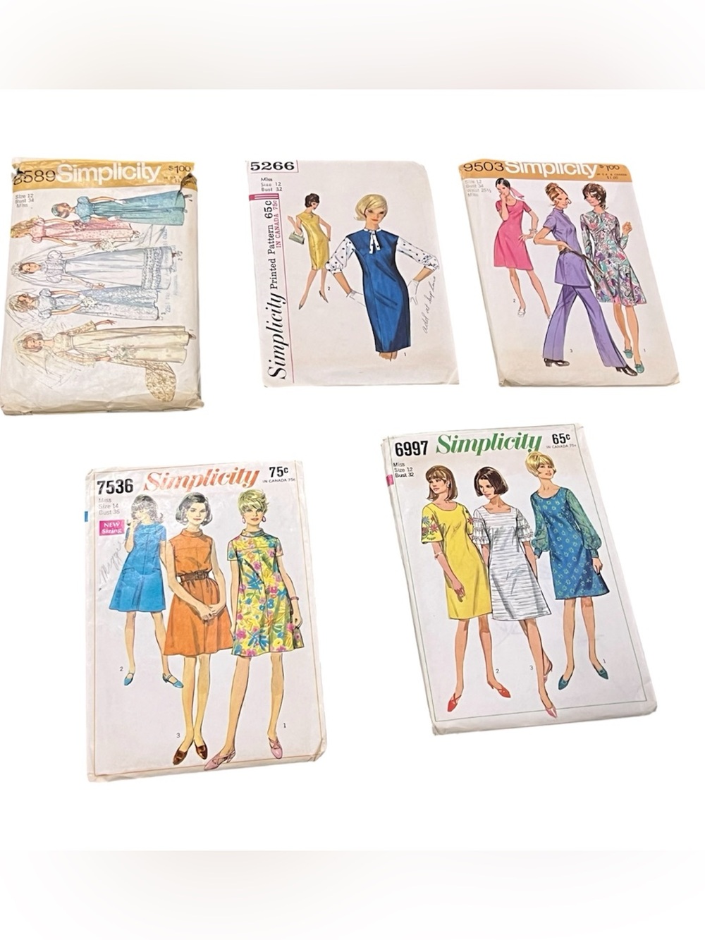 1960 & 1970s vintage Simplicity sewing patterns lots of 5